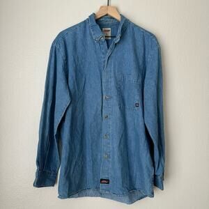 Dickies Men's Blue Denim Longsleeve Button Down Shirt Top 100% Cotton Size Large